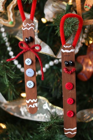 2 gingerbread man ornaments made by kids
