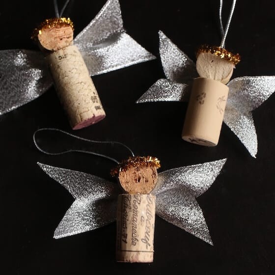 wine cork angels with ribbon wings 