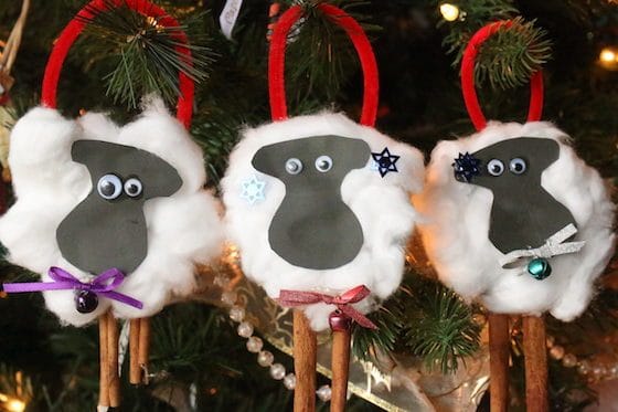 3 homemade sheep Christmas tree decorations