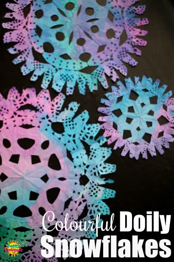 Colourful Paper Doily Snowflakes with Watercolours