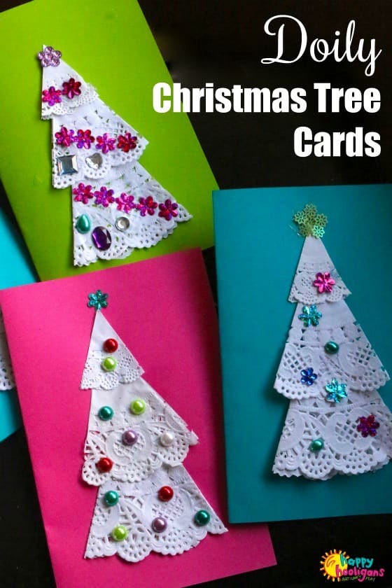 Doily Christmas Tree Cards for Kids to Make