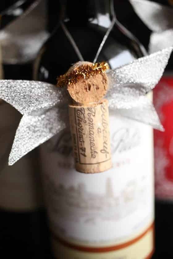close up cork angel on wine bottle