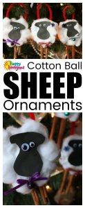 Sheep Ornaments for Kids with cotton balls and cinnamon sticks