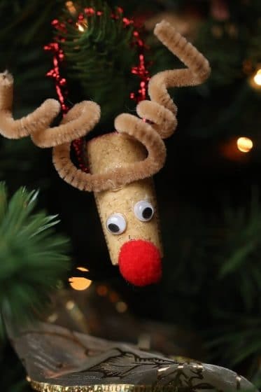 Wine Cork Reindeer Ornament on Tree