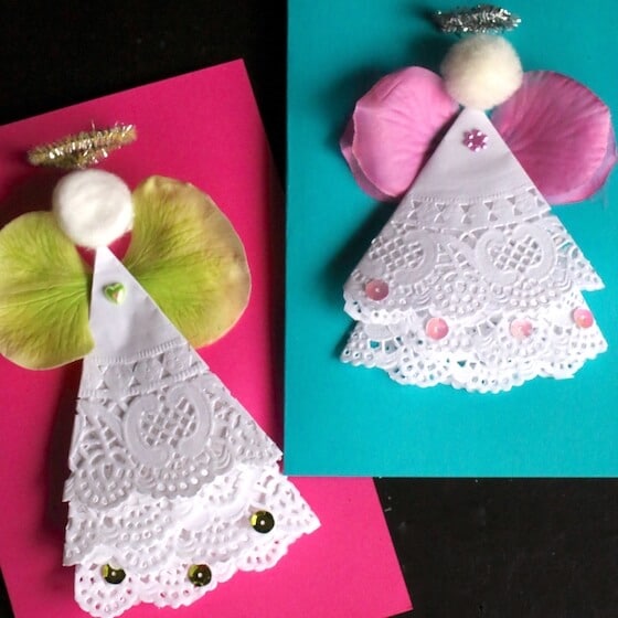 Doily angel christmas card with sequins