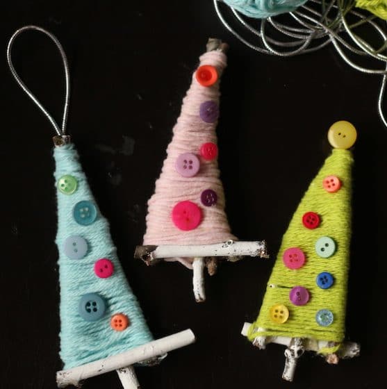 yarn and twig homemade christmas ornaments