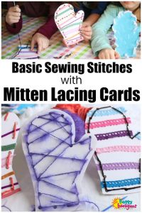 Mitten Lacing Cards - Kids Basic Sewing Stitches