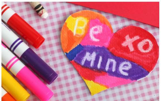 Kid-Made Crayon Resist Valentines Card