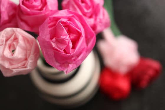 Close up of Vase with Tissue Paper Roses