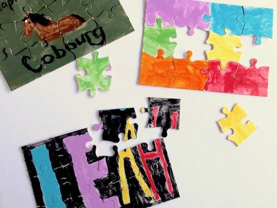 3 interlocking jigsaw puzzles made by kids