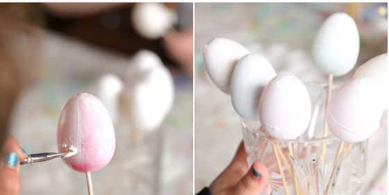 kids painting plastic eggs with Gesso primer