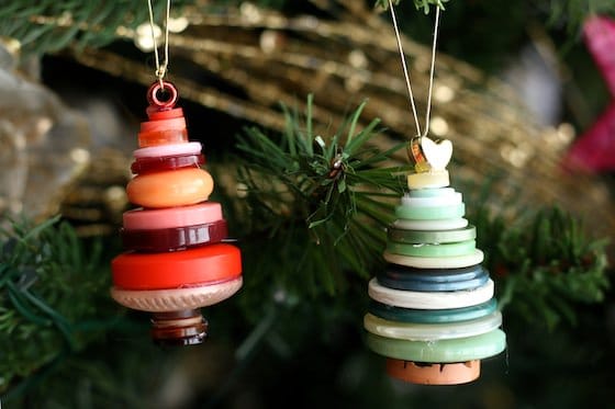 button Christmas tree ornaments on christmas tree