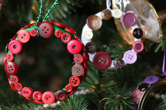 2 Mason lid wreaths ornaments on Christmas tree