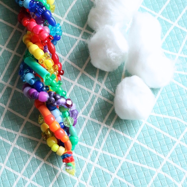 twisted beaded pipe cleaners and cotton balls