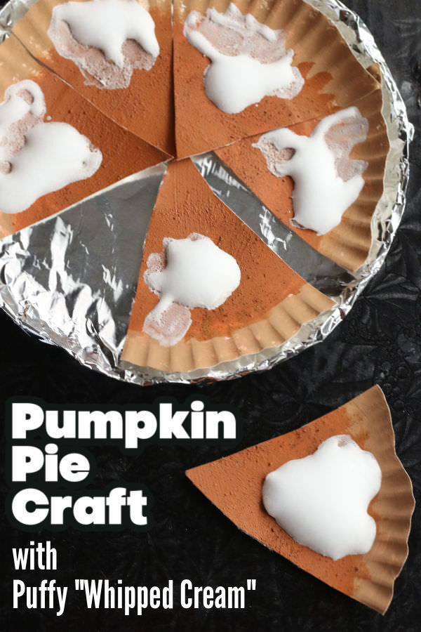 pumpkin pie craft for kids with puffy whipped cream in foil plate