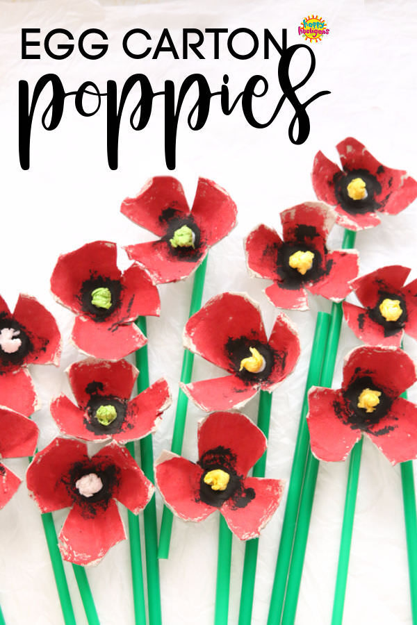 Egg Carton Poppies with green drinking straw stems