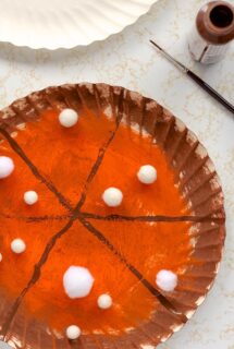 Scented pumpkin pie paper plate craft with pom pom whipped cream