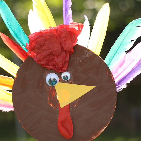 cd turkey craft with craft feathers
