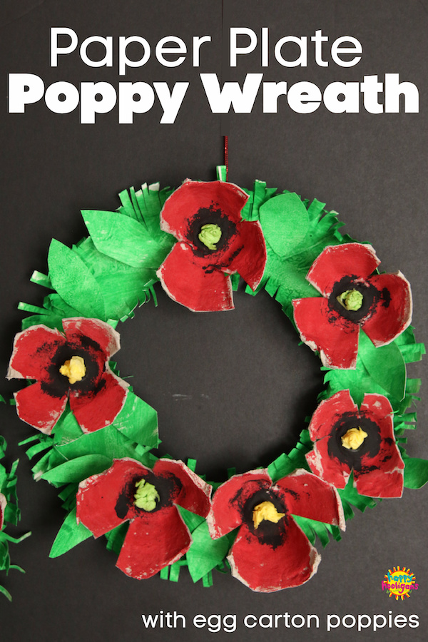 paper plate and egg carton poppy wreath