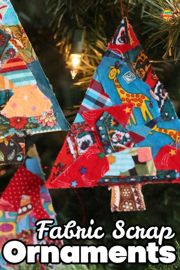 Cardboard and Fabric Scrap Christmas Tree Ornaments 
