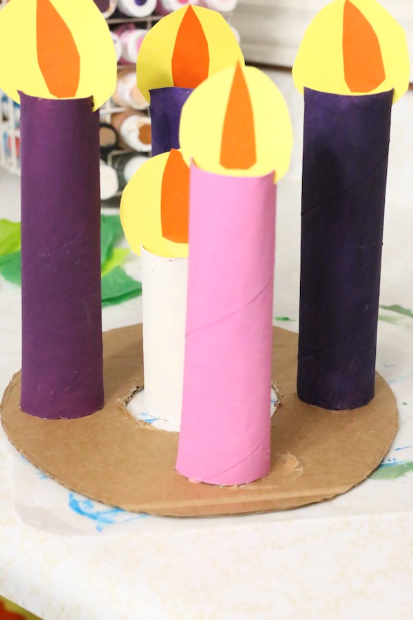 cardboard roll candles glued to cardboard wreath