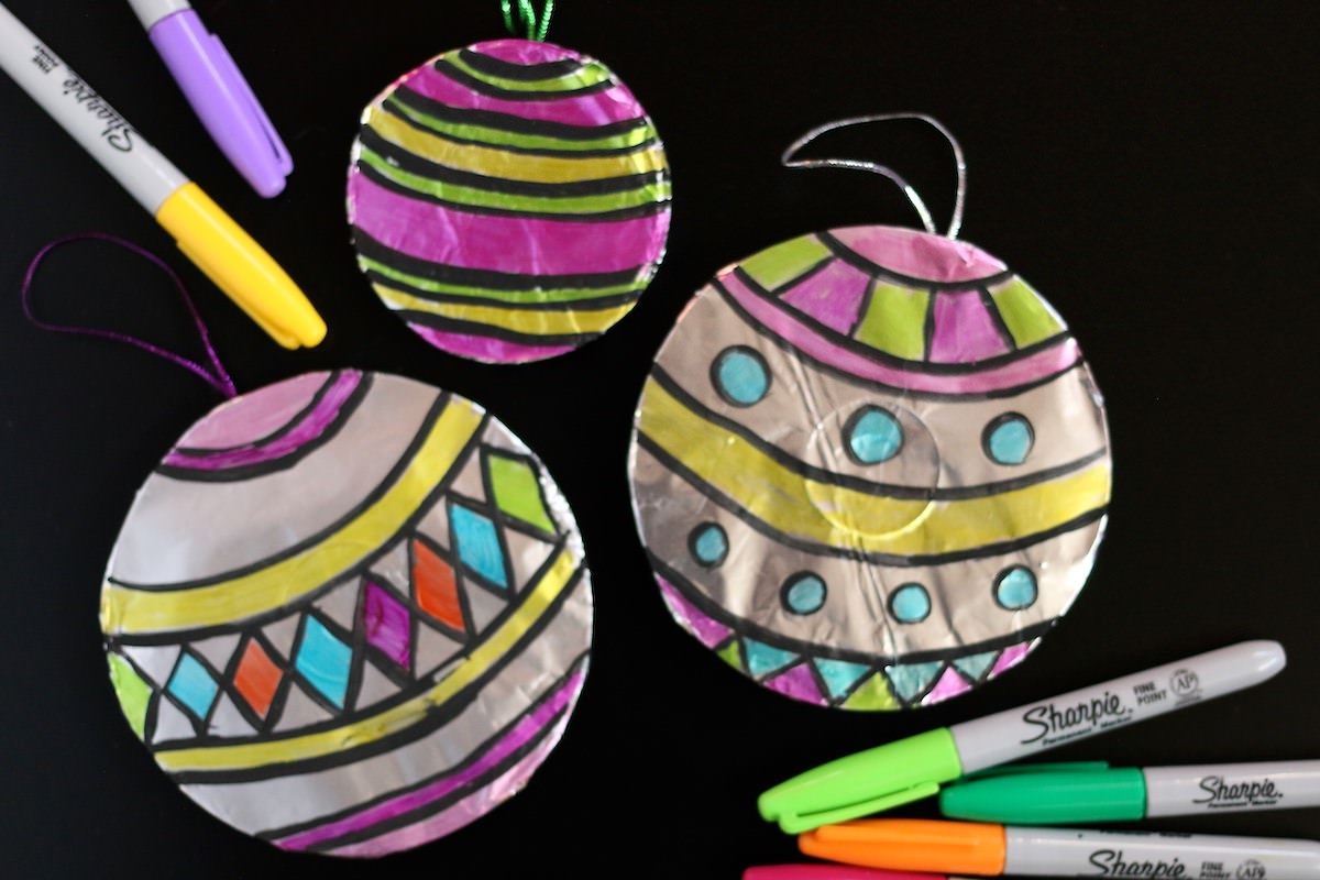 Shimmery "Christmas Balls" with Tinfoil and Sharpies - Happy Hooligans