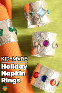 foil and cardboard roll napkin rings kidmade on green table cloth