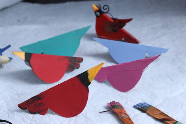 cardboard bird craft first coat paint
