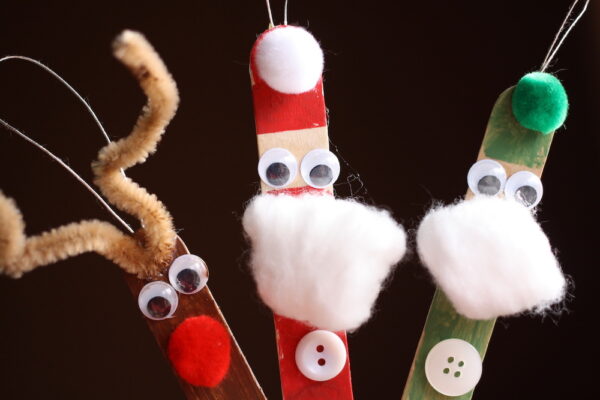 craft stick santa reindeer and elf ornaments