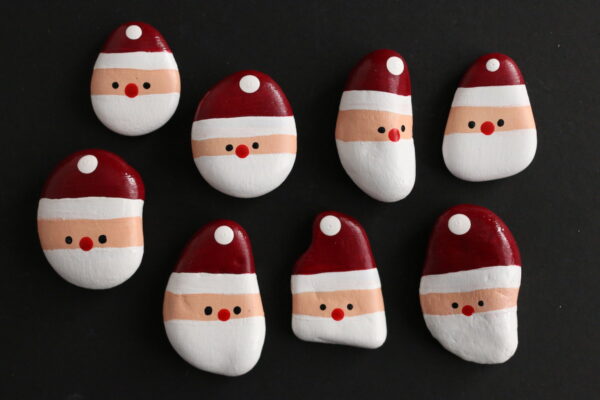 6 santa stones painted with acrylic craft paint