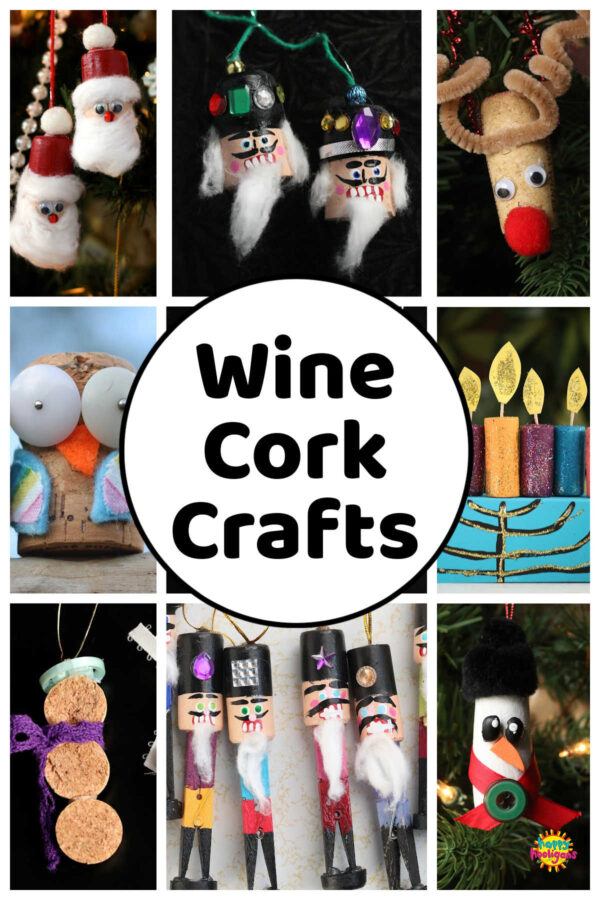 collage of our favourite Happy Hooligans wine cork crafts from over the years